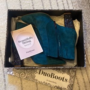 Dark Teal Suede Booties by DuoBoots